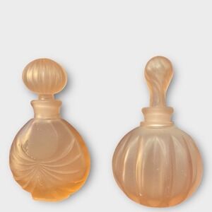 Vintage Silvestri Peach Pink Satin Glass Perfume Bottles Set of 2 Vanity Decor